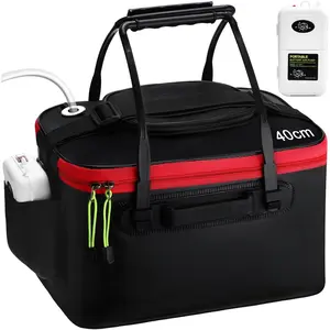 2 count Fishing Bucket and Live  Aerator, Foldable Multi Functional Live Bucket Portable Quiet Aerator Outdoor Camping Fishing EVA Bag