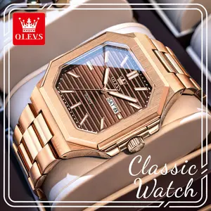 OLEVS Square Big Dial Men Watch, Luxury Casual & Business Dress Quartz Watch with Waterproof Luminous