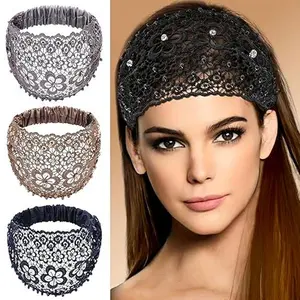 Set of 4 lace headbands for women, wide floral pearl lace elastic headbands, hair accessories for women, fashion, party gift