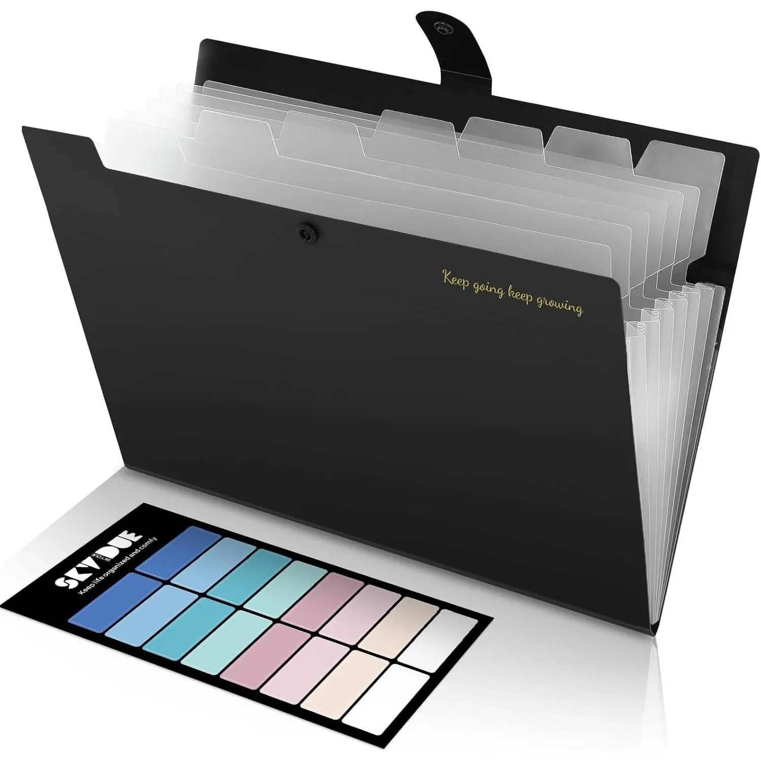 Black Accordion File Organizer - 8-Pocket Expanding File Storage Folder, Portable Folio Document Holder, Multi-Pocket Paper Organizer for Letter/A4 Size Office Stationery Supplies, Folio Document Organizer