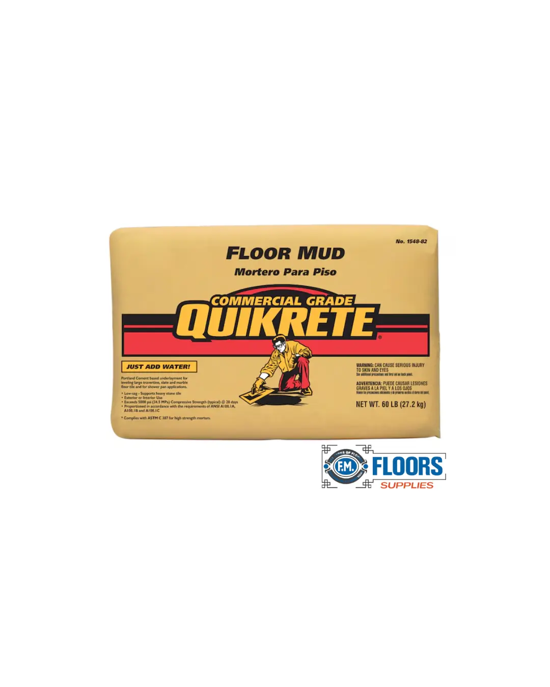 QUIKRETE Commercial Grade Powdered Mud - 60 lb Mortar Mix for Floor Leveling (#154882) | FM Floors Supplies, Household Items