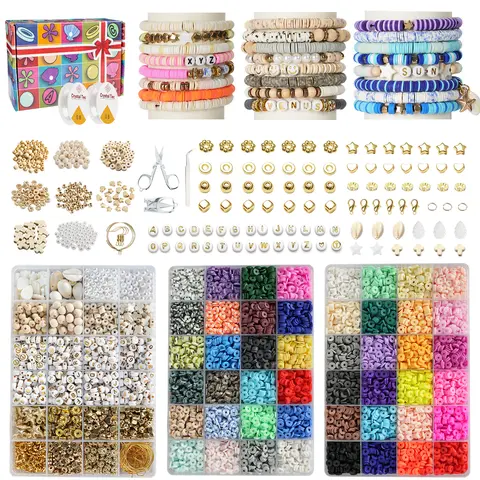 Nontoxic Polymer Clay Beading Craft Supplies Kit - 14500 Pcs 6mm Beads Set with Alphabet Beads for Initials, Morandi Mix, Block Letters, Mini Assortments, Letter Boxes & Accessories, Gift-Ready for Wearable DIY Jewelry Pieces, Crafts for Boyfriend, Gift-R