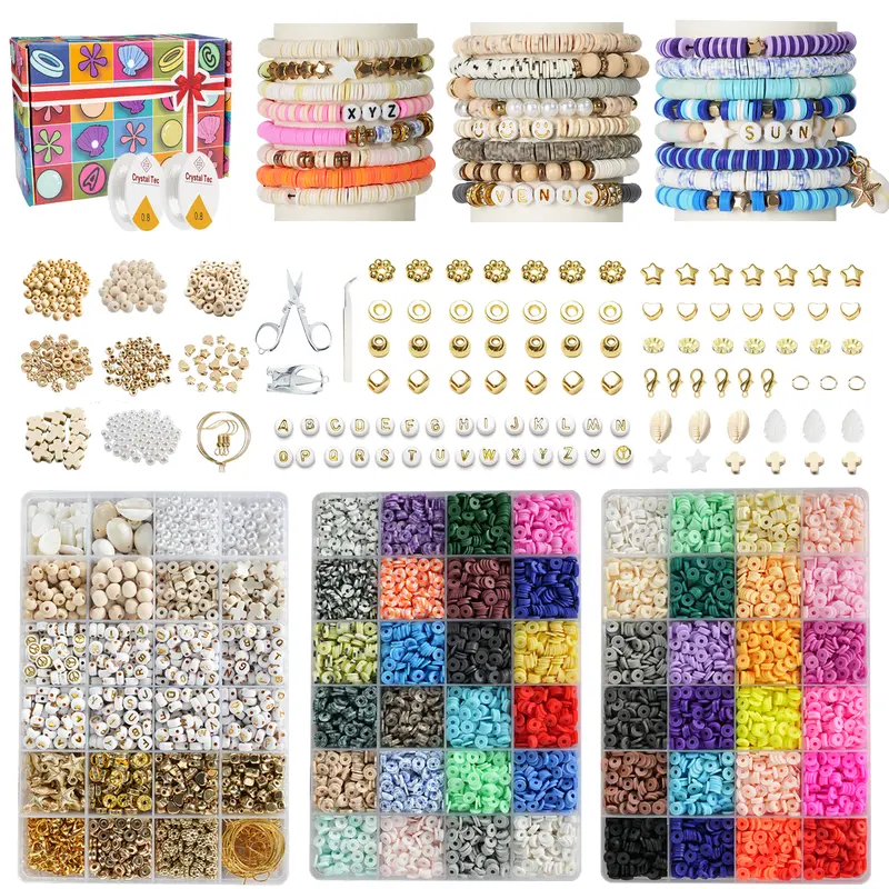 Nontoxic Polymer Clay Beading Craft Supplies Kit - 14500 Pcs 6mm Beads Set with Alphabet Beads for Initials, Morandi Mix, Block Letters, Mini Assortments, Letter Boxes & Accessories, Gift-Ready for Wearable DIY Jewelry Pieces, Crafts for Boyfriend, Gift-R