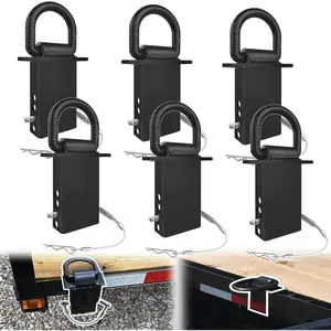 Stake D Rings 6pcs 18000lbs D-Ring Tie Downs for Trailers and Flatbed Trucks w/Hitch Pin w/Cables, Removable Tie Downs for Flatbed Cargo Trucks, Black