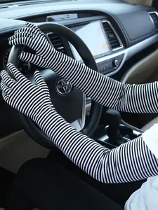 Summer Sun Protection Arm Sleeves, Thin Striped Gloves for Men and Women, Long Sleeve UV Blocking, Ideal for Driving and Cycling