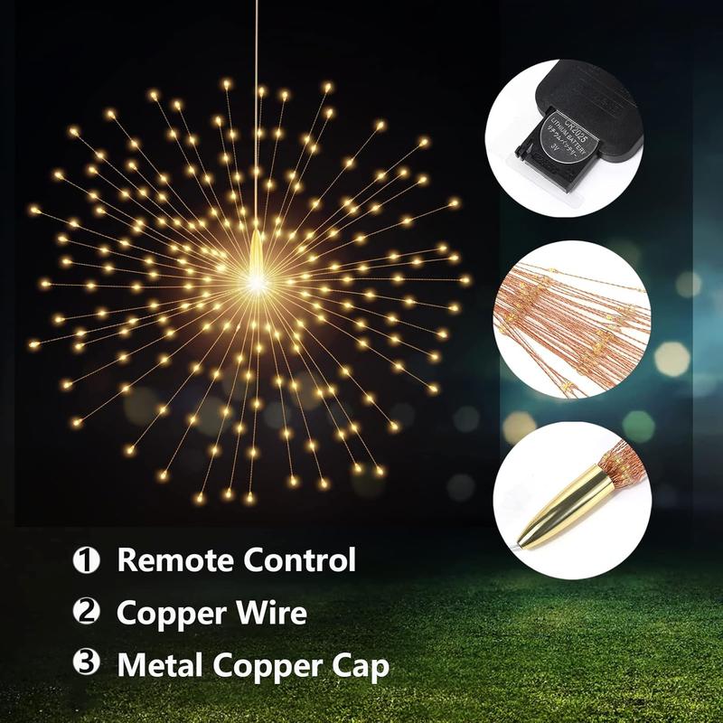 200 LED Starburst Sphere Lights,Firework Light Battery Powered, Tent Chandelier Remote Control, Waterproof Hanging Lights for Gardens Courtyards Porches Christmas Party Home Decor(Warm White)