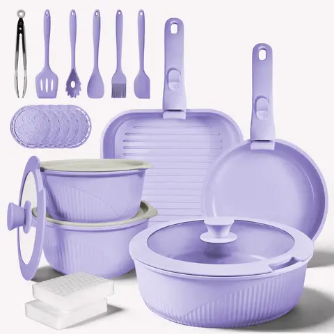 24/7/5pcs Non-Stick Pots and Pans Set with Detachable Handle Oven Safe Stackable RV Kitchen Cooking Set Modern Aluminum Dishwasher Safe Optimal Storage Design