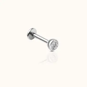 3mm CZ Bezel Threadless Labret Titanium Flat Back Earring