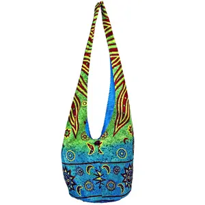 Sun Moon and Stars Celestial Fire Hippie Crossbody Barrel with Toggle Closure