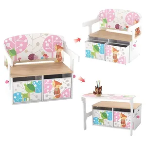 Costway Kids Table and Chair Set, 3-in-1 Convertible Wooden Toy Storage Bench with Handle, Toddler Furniture Set for Daycare Playroom, Gift for Boys Girls,Christmas Festival Gift Black Friday Cyber Monday