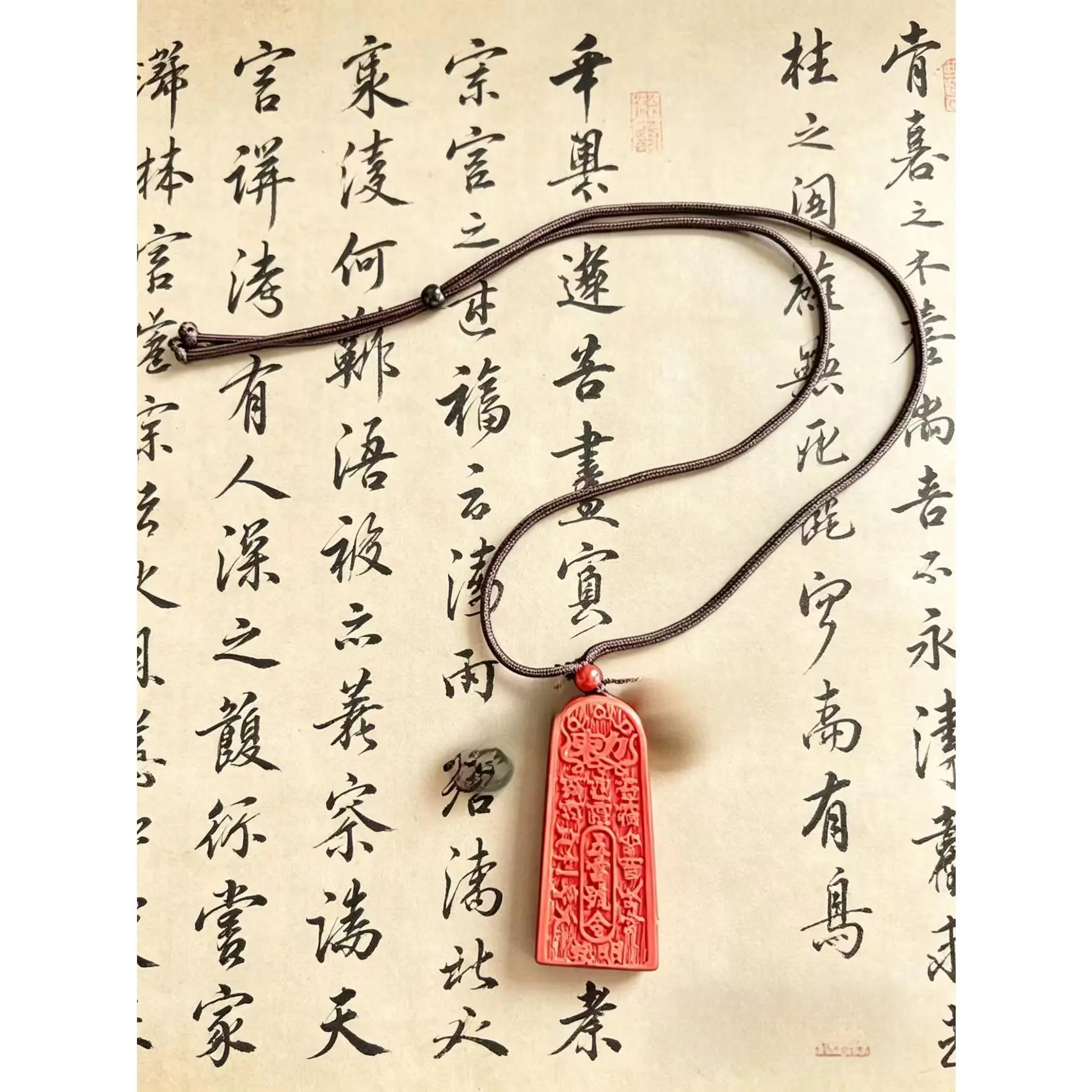 ZhuSha Brand Natural Cinnabar Necklace - Calm, Elegant, Warm & Smooth Unisex Fashion Costume Jewelry for Good Fortune swivel bracelets