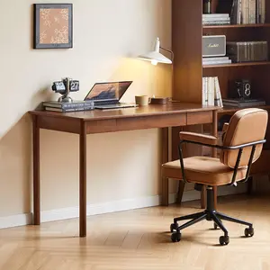 YESWOOD 100% Solid Wood Desk, Mid Century Modern Computer Desk, Home Office Writing Desk with Drawers for Study Living Room