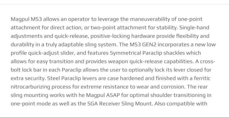 Magpul MAG514BLK MS3 Gen2 Sling Black Nylon 48"-60" OAL Adjustable One-Two Point