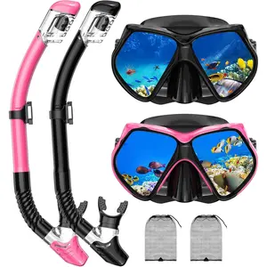 Snorkeling Gear for Adults, Snorkel Set Scuba Diving mask Dry-Top, Adult Swimming Goggles w/Nose Cover, HD Tempered Glass Panoramic Anti-Leak Anti-Fog, Travel Snorkeling Packages