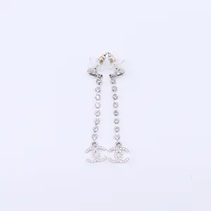 Pre-owned Chanel Crystal CC Long Drop Chain Earrings W21759