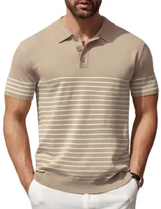 COOFANDY Men's Knit Polo Shirts Short Sleeve Striped Polo Shirt Fashion Casual Golf Shirts Breathable Menswear
