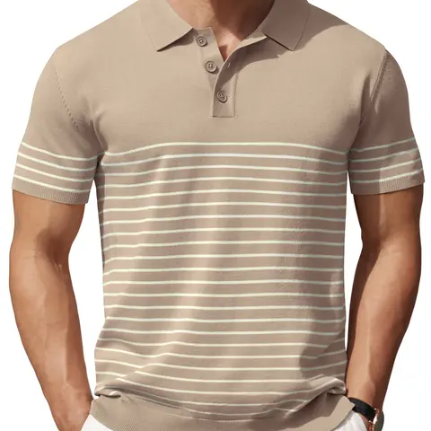 COOFANDY Men's Knit Polo Shirts Short Sleeve Striped Polo Shirt Fashion Casual Golf Shirts Breathable Menswear