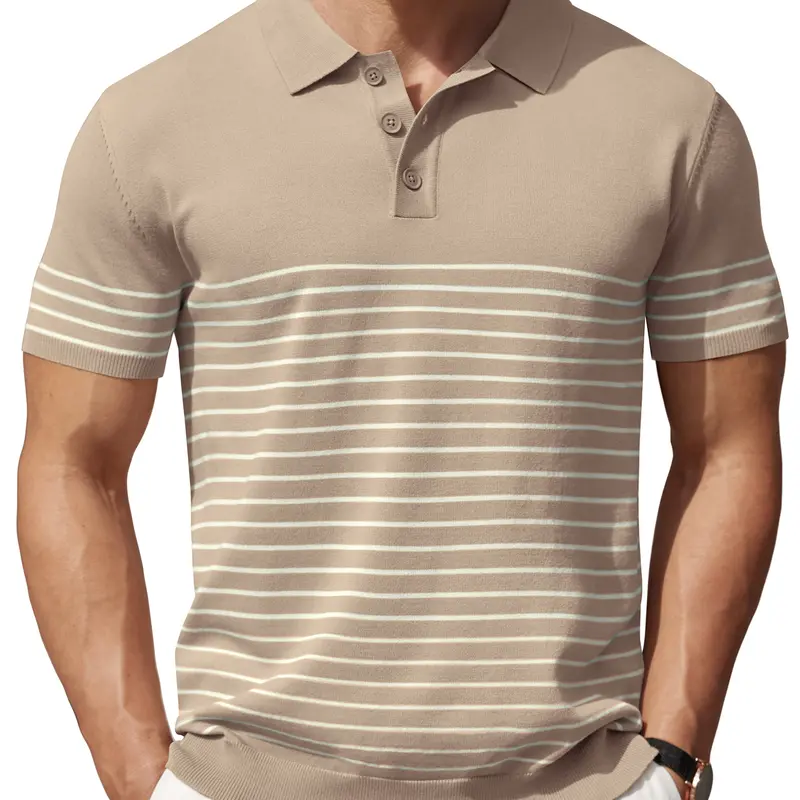 COOFANDY Men's Knit Polo Shirts Short Sleeve Striped Polo Shirt Fashion Casual Golf Shirts Breathable Menswear