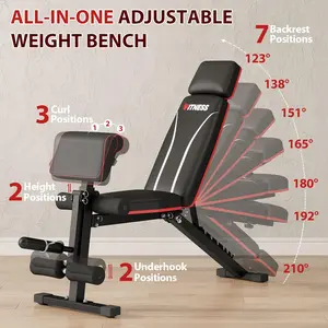 Foldable Weight Bench, Adjustable Workout Bench with Leg Extension, Preacher Pad, Extended Headrest, Space-saving Banco de Pesas for Home Gym, 800lbs Full Body Workouts Strength Training