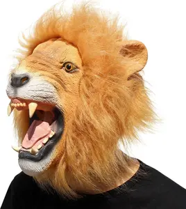 Crazy Lion Mask, Animal Lion Mask Cosplay Beast Yellow Lion Latex Mask Carnival Dress up Halloween Party Costume Prop Gift Exchange whimsical