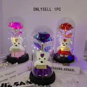 Transparent Rose Bear Gift, Battery-Operated Romantic Glass Cover, Home Party Wedding Anniversary Decoration, Rose Teddy Bear (battery Not Included)