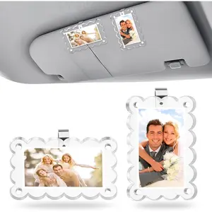 4.33x3.15Inch Acrylic Picture Frame 2 Pack, 20% Thicker Block, Clear Picture Frames Freestanding Double Sided Magnetic Acrylic Lucite Frameless Transparent Square Frame Gift for Car Visor Picture Holders Clip Display