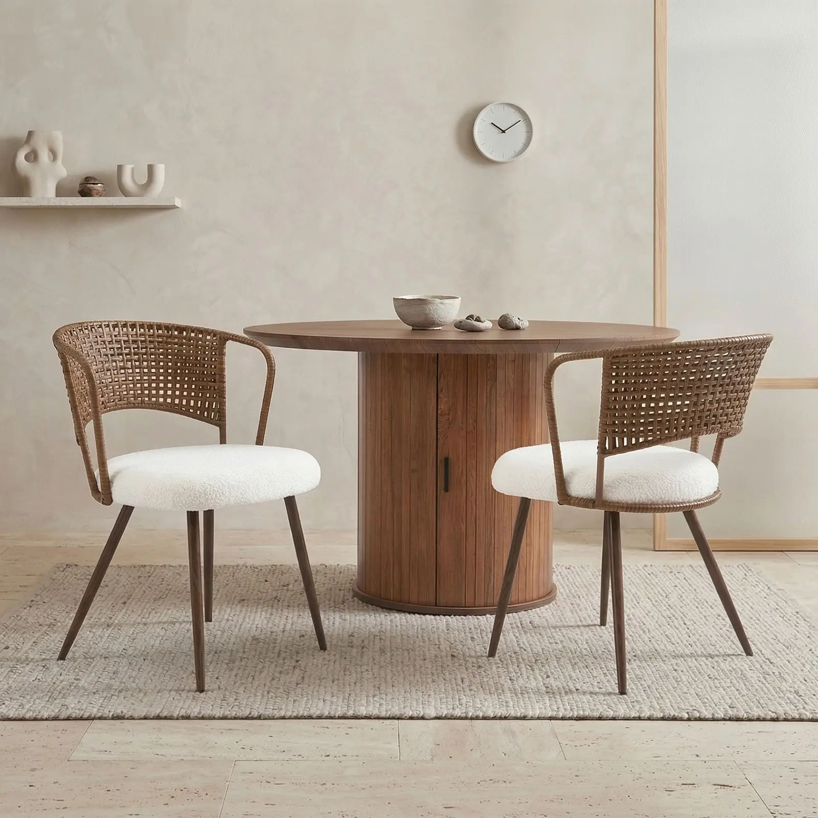 Wicker Dining Chairs Set of 2, Farmhouse Rattan Wingback Kitchen Seating with Thick Sponge Cushion, Sturdy Metal Legs, Breathable Cane Back for Home, Durable & Comfortable