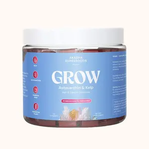 Akasha Superfoods GROW Hair & Beauty Gummies with Astaxanthin, Pumpkin Seed, & Kelp - Pomegranate Paradise Flavor Vegan 60 Gummies