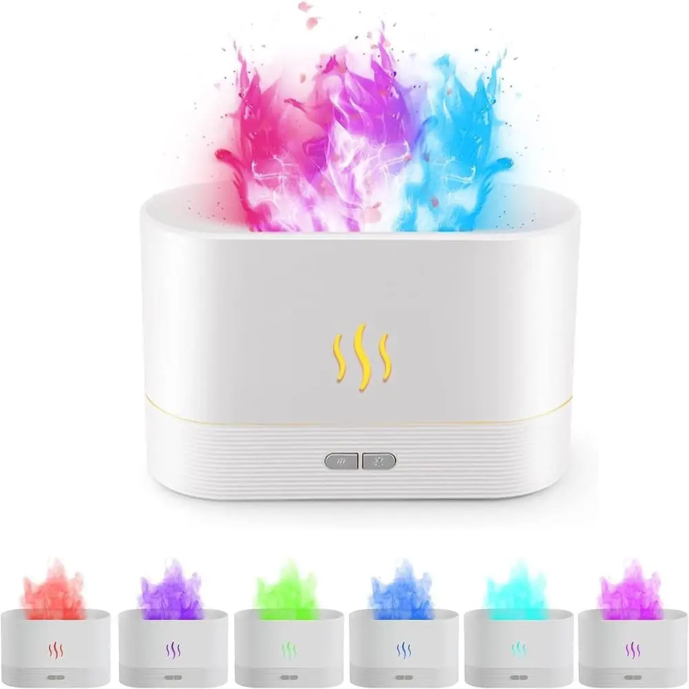 Simulated Flame Air Aroma Diffuser, 7 Flame Colors Noiseless Essential Oil Diffuser, USB Powered Desktop Humidifier for Home & Office Use, Spring Seas