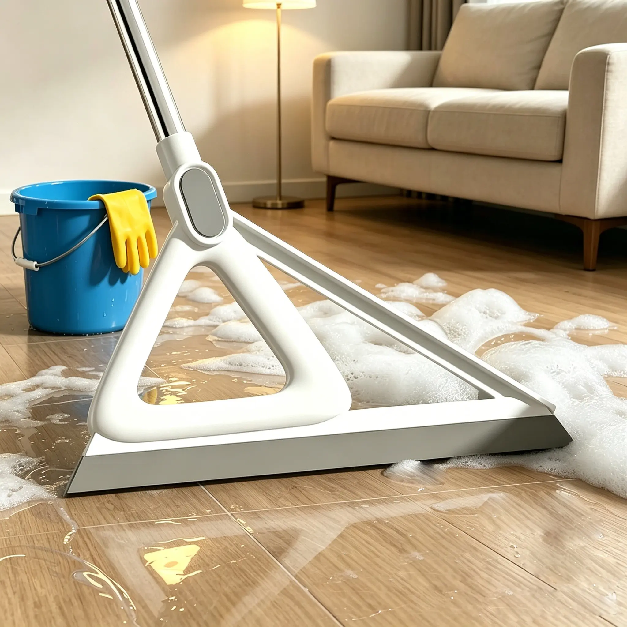 Triangle Sweeper, Magic Bathroom Water Scraper, Dual-Use Floor Cleaner, Efficient Water and Dirt Removal Tool, Essential Cleaning Aid, Home Cleaning Tool, Household Cleaning Tool, Water Broom, Shower Broom Squeegee