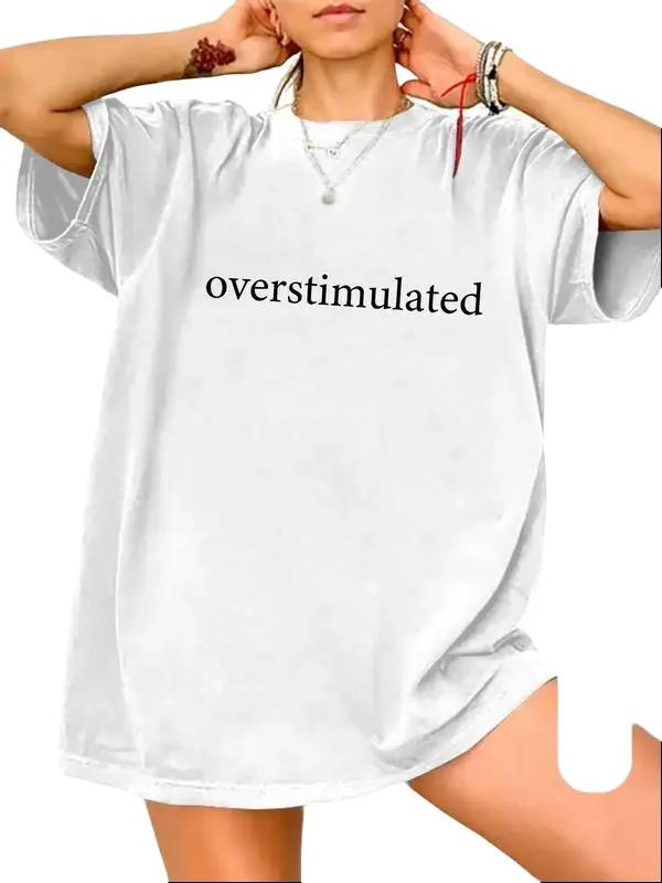 Unisex Graphic Tee, Casual Letter Print Drop Shoulder Half Sleeve Round Neck T-Shirt , Fashion Women's Top for Daily Wear