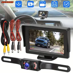 Bileeko 4.3 Inch Car License Plate Frame Backup Camera Set with Display, Rear Camera Monitor, Easy Installation, Clear View No Blind Spot