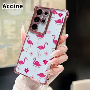 Phone Case Compatible with Samsung Galaxy S26 Ultra S24 Plus S25 S22+ FE Edge Flamingo Floral Fantasy Pattern Four Corners Anti-drop Cellphone Protective Durable Total Coverage Shockproof Phone Cover
