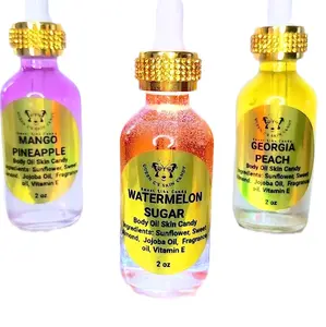 "Candy Trio" Sweet Body Oil Skin Candy Bundle-2oz Watermelon Sugar, Georgia Peach & Mango Pineapple Scented Body Oil| Perfume Oil| Spa  Hydrating and Moisturizing Fragrant Moisturizer -Fragrance Jojoba Lightweight Silky Smooth Sunflower Golden Scent