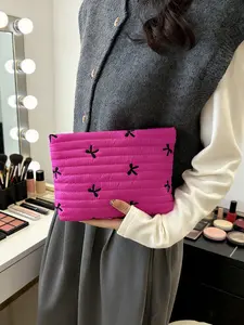 Sweet Cool Bow Embroidery Handbag, Fashion Large Capacity Travel Storage Bag, Zipper Closure, Foldable Design, Women and Girls, Valentine's Gift