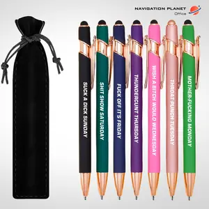 Seven Days Funny Ballpoint Pen Set With Pen Pouch Emotional Wording Retractable Black Ink  Smooth Writing Pens Cute Office Supplies Teacher Student Gift Colorful Precision Pens