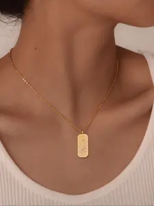 Unisex Stainless Steel Necklace with Arabic Engraving, Rectangular Pendant Chain Jewelry for Men & Women, Daily Accessory Gift Idea