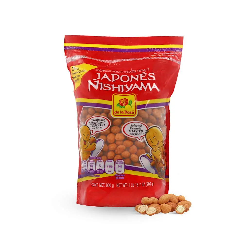 De La Rosa Japones Nishiyama Cacahuate 900g Bulk Pack Traditional Flavor Authentic Taste Japanese Peanuts for Cocktails or Snack Bitter Almonds Protein 2 Packs Included
