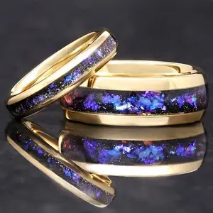 Stainless Steel Couple Rings Set with Celestial Design Matching Valentine Wedding Engagement Gift