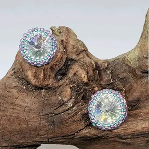 beaded crystal stud earrings, hypoallergenic earrings, earlobe earrings