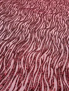 Burgundy Glitter Lace Fabric on Mesh