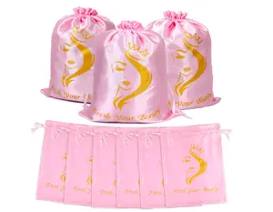 6PK Satin Wig Bags with Drawstring - Silk Hair Storage Bags for Multiple Wigs, Bundles, Extensions