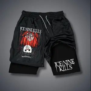 Ice Nine Kills Band Summer Unisex Jorts Outfit Graphic Shorts Double-Layer Sports Shorts with Elastic Waistband & Drawcord for Comfortable Wear