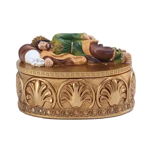 Religious Christian Sleeping Saint Joseph Figurine Jewelry Box Resin Icon Home Ornaments Catholic Sacred Decoration Gifts, Small Ornament Set Statue Religious Figurine Case Sleeping Display St Box Jewelry Small Home Decor fengshui ornament heal stone silk