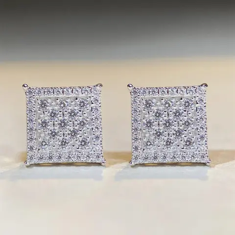 Square Shaped Artificial Zircon Decorated Stud Earrings, Elegant Jewelry for Party, Daily Clothing Decor, Trendy All-match & Exquisite Jewelry for Birthday Gift, High Quality Earrings, Fashionable Earrings, Earring Studs, Pretty Studs