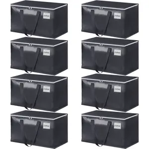 Moving Boxes Heavy Duty Moving Bags with Strong Zippers and Handles Collapsible Moving Supplies, Storage Totes for Packing & Moving Storing 93L,8-Pack