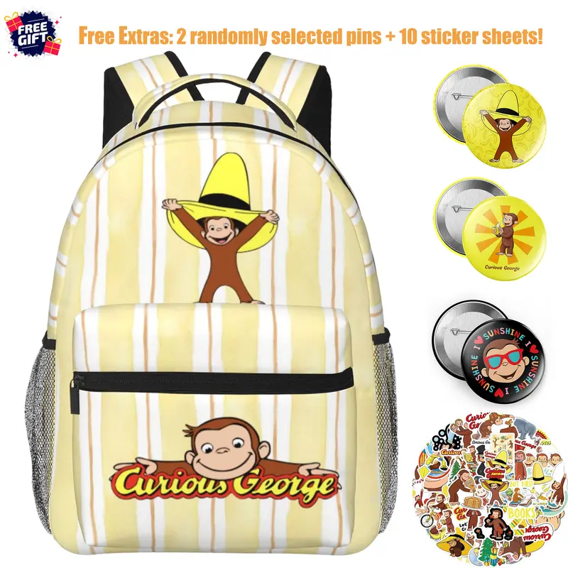 Cartoon Vibrant Print Unisex Polyester Laptop Backpack - Multi-Pockets, Lightweight, Adjustable Straps Casual Daypack for Men Women, Ideal for Travel, College