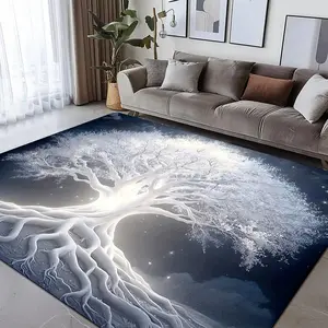 Tree Of Life Pattern Flannel Rug, 1 Count Creative Glow in The Dark Non-slip Floor Mat, Decorative Carpet for Home Living Room Bedroom