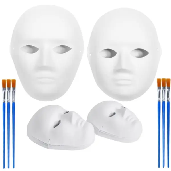 30 Pack Paper Mache Masks with 6 Brushes - 2 Sizes for Artistic Projects, Theater, Halloween, Masquerade Parties, Classroom Art