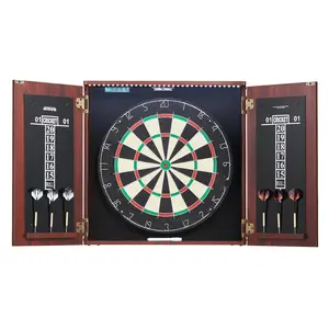 Official Size Dartboard And Cabinet Set With Complete Accessories, Steel Tip Darts, Locking Cabinet Doors, Mounting Hardware, Wall Mount Brackets, And Durable Game Room Entertainment For Home Bar And Recreation Spaces